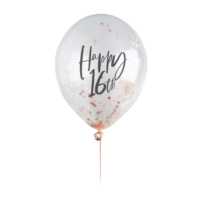 Rose Gold 16th Birthday Confetti Latex Balloons Pack of 5 image 2